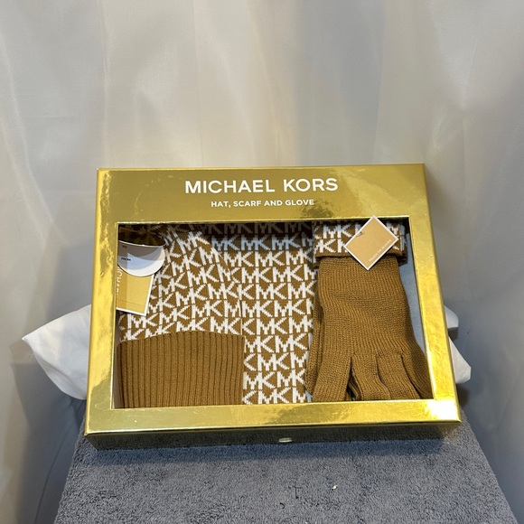 Michael Kors Accessories - Michael Kors Gold and Cream Hat,Scarf and Glove Set!NWT